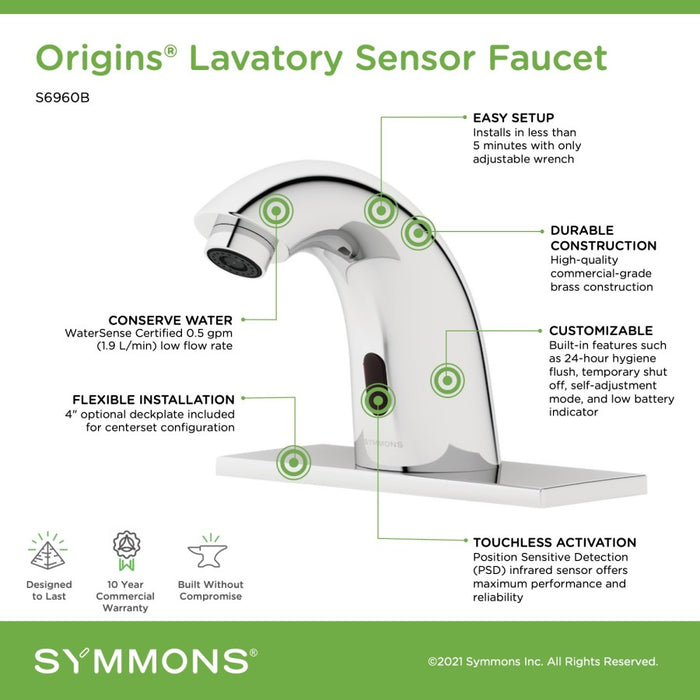 S-6960B Symmons Origins® Lavatory Sensor Faucet with Touchless ActivSense Technology