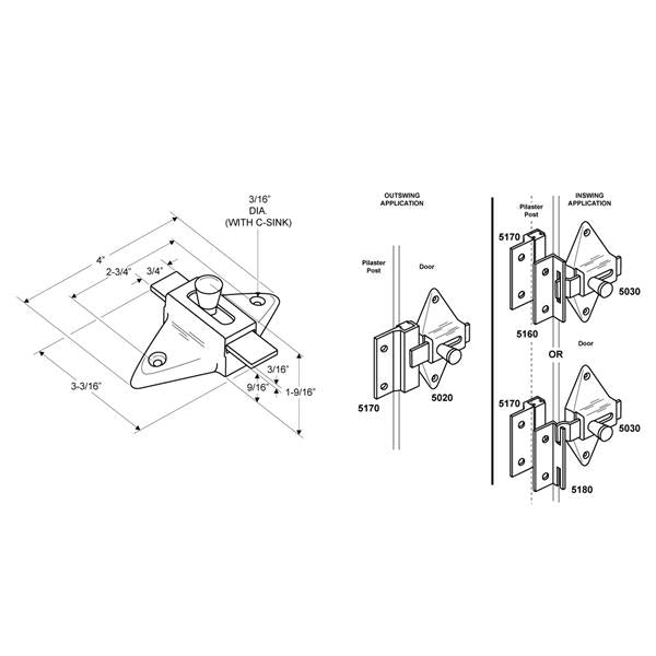 #5020 Surface Mounted Slide Latch - Polished Chrome