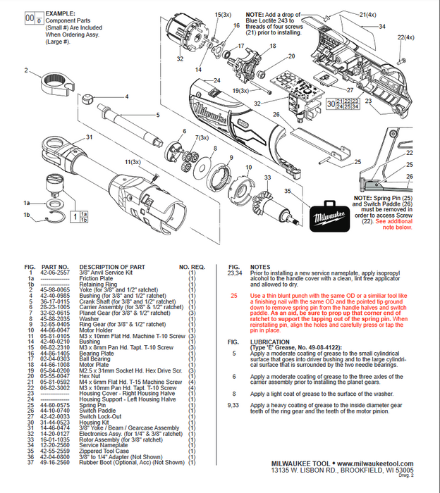 2560-21 Milwaukee 3/8" Cordless Ratchet Kit M12