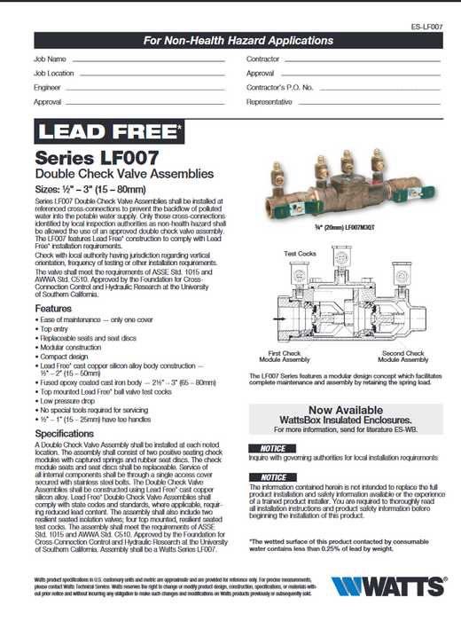 LF007-LF 1/2in Watts Backflow Preventer